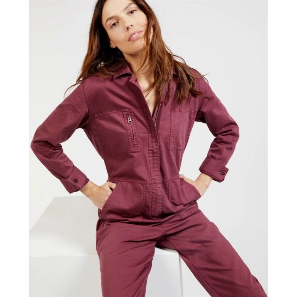 Outerknown Women's Station Jumpsuit in Mauve Maroon Long Sleeve Zip Up - Picture 5 of 11